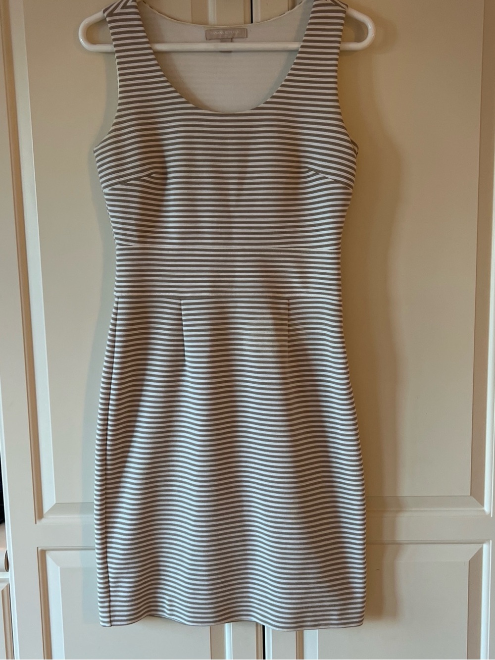 Banana Republic Sleeveless Striped Midi Dress in White and Gray